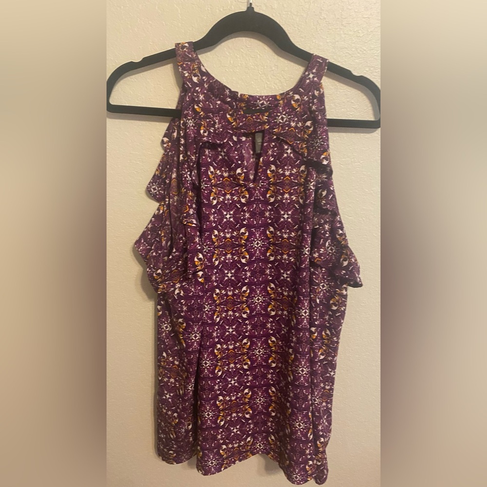 Ashley Stewart 22/24 Cold Shoulder Plum Blouse